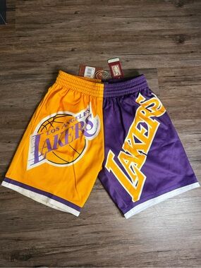 Mitchell & Ness Los Angeles Lakers Split Logo Basketball Shorts - Purple & Gold
